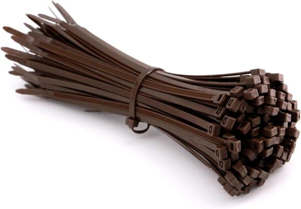 Cable ties virgin nylon 6/6 BROWN 200mm x 4.8mm (standard NON releasable) Zero halogen +low smoke and fume.
