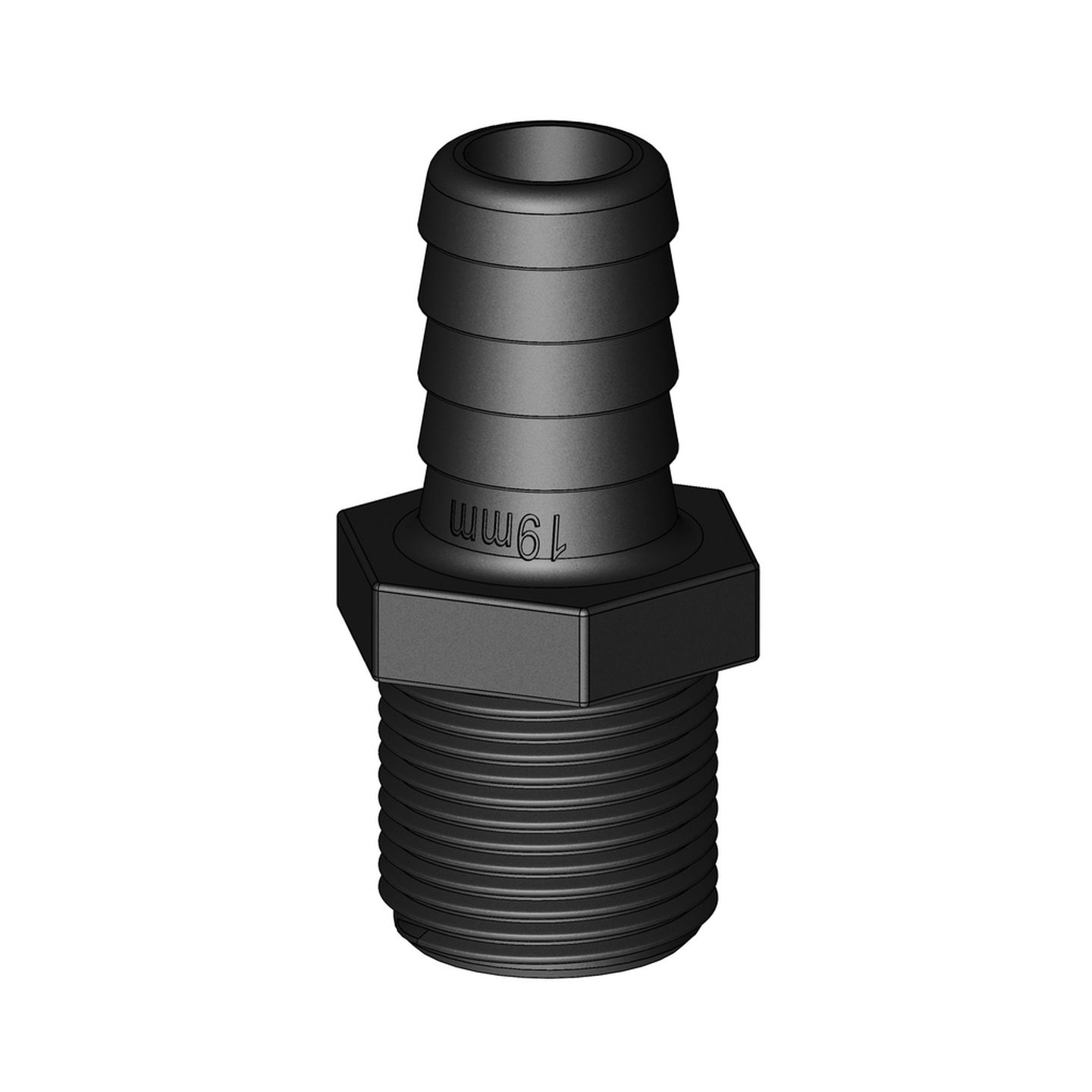 3/4 inch male BSP multi-stage hosetail white to fit 19 or 25mm hose